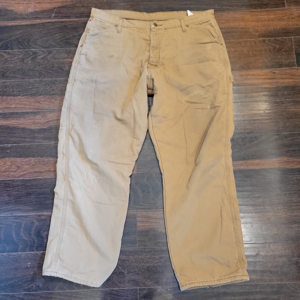 WRANGLER KHAKI FLEECE LINED CARGO PANTS RELAXED FIT MEN'S 36X32 Workwear Outdoor